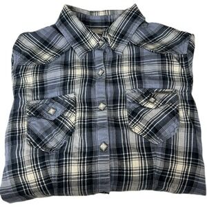 Harley Davidson Women's small Blue‎ Plaid Shirt Pearl Snap Button Up Long Sleeve